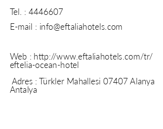 Eftalia Ocean Hotel iletiim bilgileri